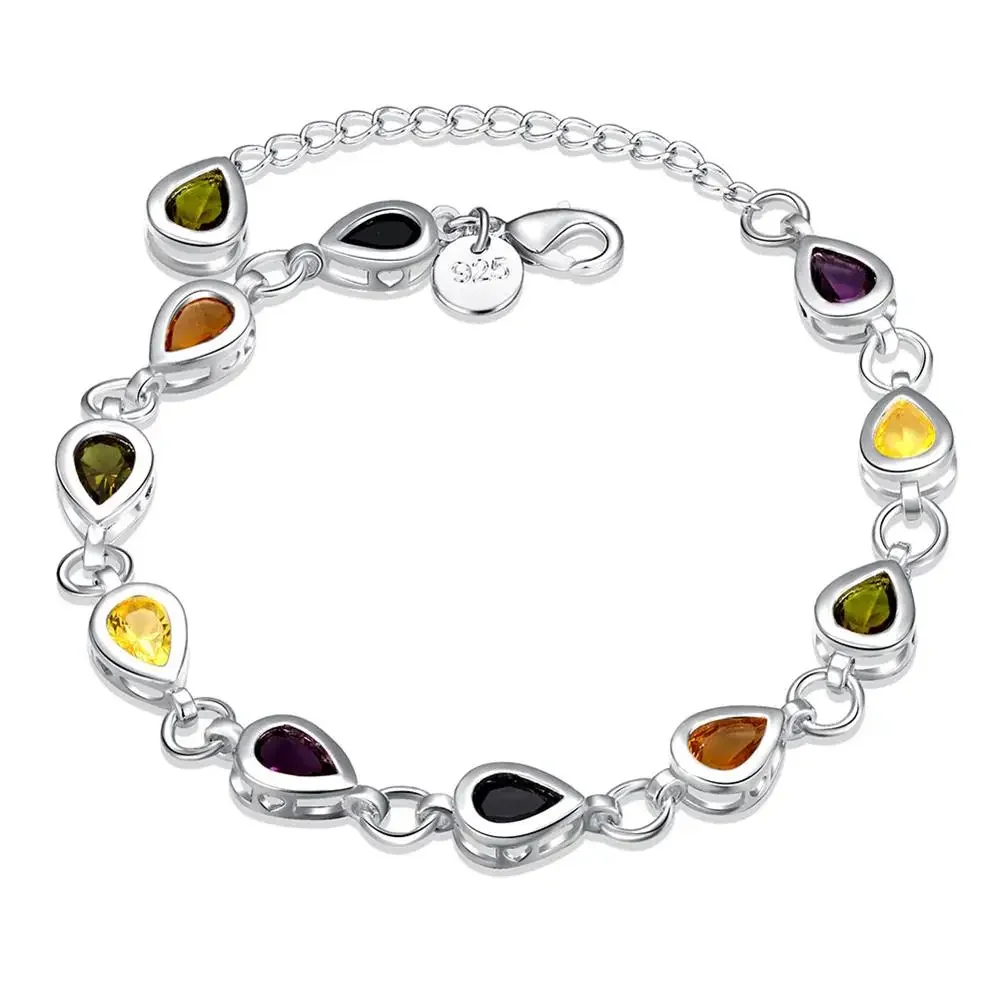 

Fine 925 Sterling Silver Elegant Charm Bracelets Zircon Chain Crystal Stone Jewelry Fashion for Women Wedding Lady Cute