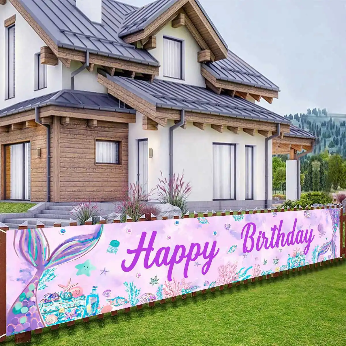 Little Mermaid Tail Hanging Banner Birthday Party Decoration Kids Girl Baby Shower Mermaid Theme Flag 1St Birthday Decor