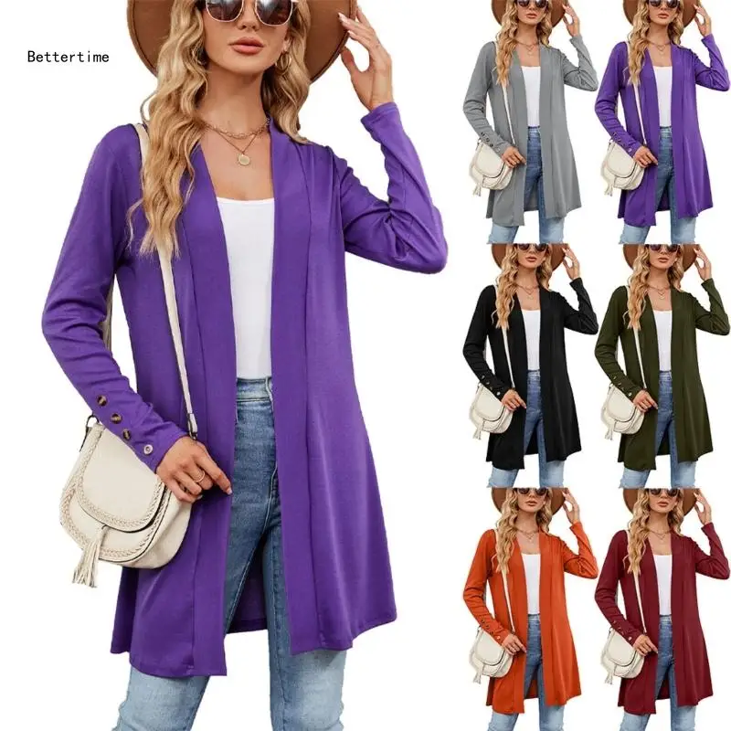 

B36D Womens Casual Open Front Cardigans Draped Knit Long Sleeve Cardigan Kimonos