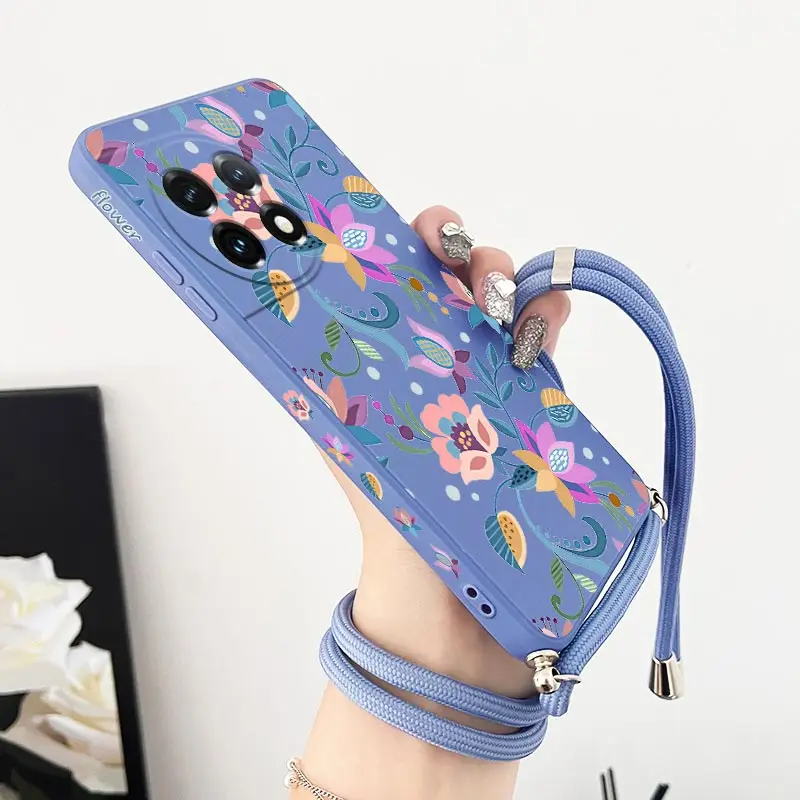 Exotic Floral Crossbody Lanyard Silicone Phone Case Cover