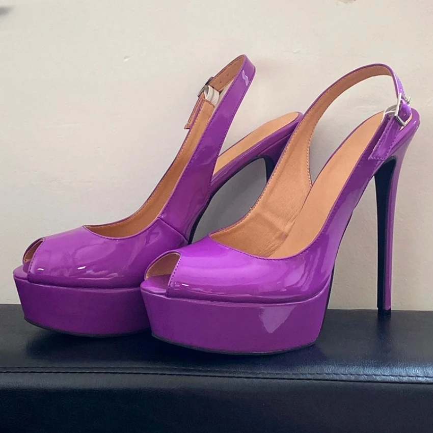 

2024 New Arrival Women Platform Sandals Sexy Stiletto High Heels Peep Toe Fabulous Purple Dress Shoes Women US Plus Size 5-20