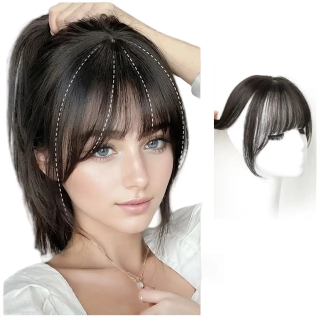 100% cheveux humains frange frange pour femmes cheveux raides Toppers vaporeux frange cuir chevelu naturel faux cheveux frange pour la perte de cheveux
