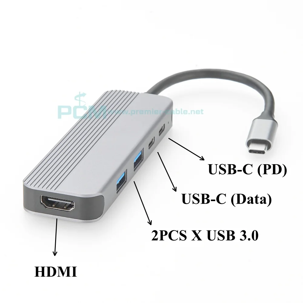 5-In-1 MultiPort USB C Hub, USB Type-C to HDMI Converter, USB-C Dongle with 4K HDMI, 100W Power Delivery, 2 USB3.0, 5Gbps USB-C