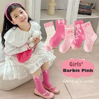 Spring Girls Socks Baby Sweet Rosy Bowknot Pattern Socks Cotton Socks Children Calf Socks Kids Socks 5 Pairs 2