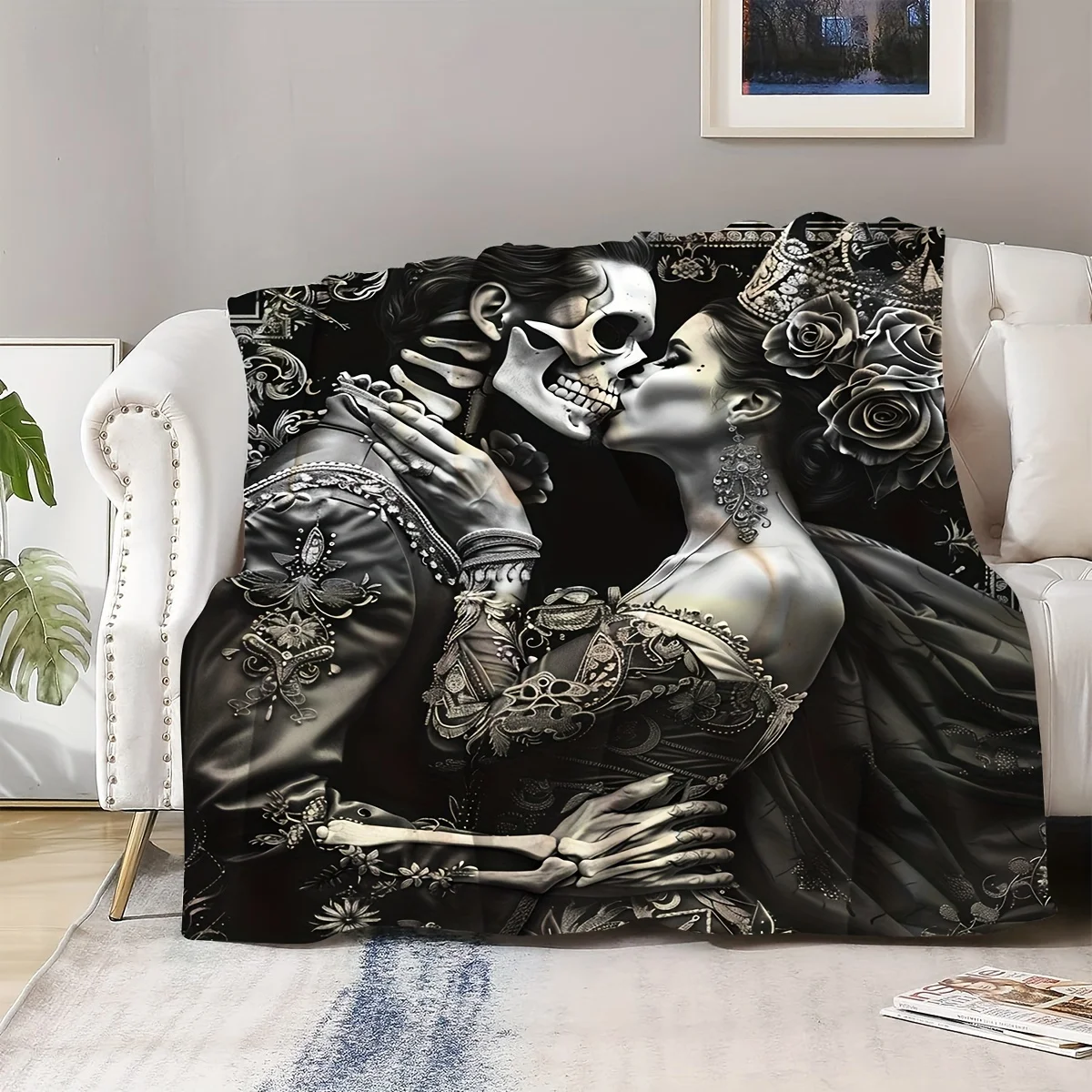 Elegant Gothic Skeleton Couple Blanket - Soft, Cozy, Stylish Decor for Ultimate Home Comfort and Ideal Gift Choice 5
