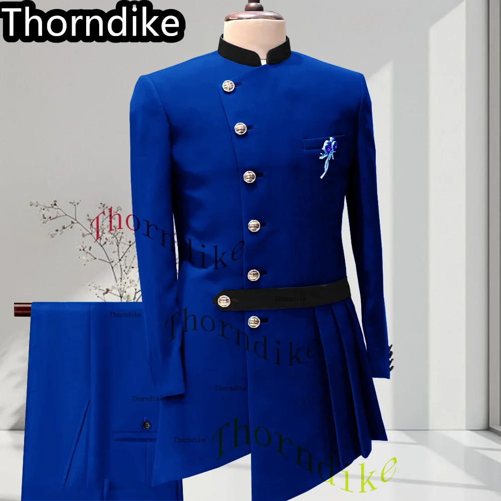 Thorndike Casual Men Suit 2 Pieces Light Blue Affrica Wedding Suits For Men Made Blazer Dress Groom Tuxedo Jacket Pants