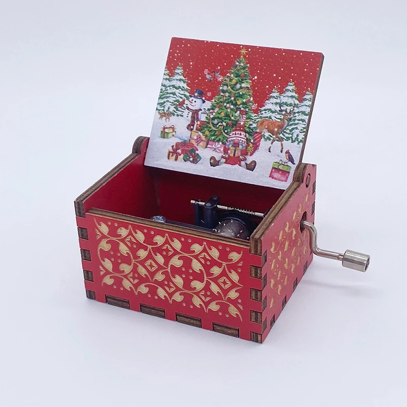 Hot Wooden Hand Crank Music Box Anime Theme Halloween Merry Christmas Decoration Home Christmas Birthday Gift 6