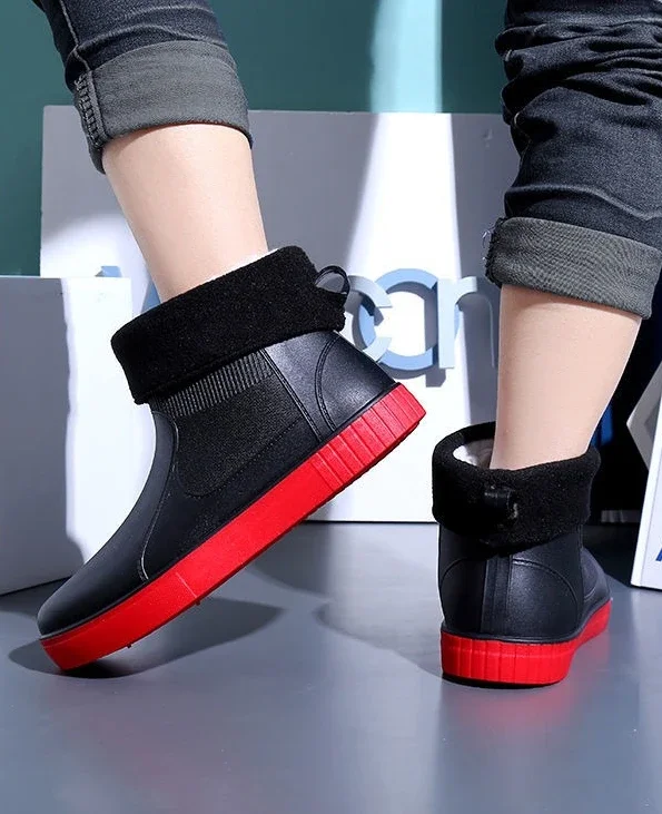 Men's Thick Platform PVC Rain Boots, Waterproof & Non-Slip, For Work & Students_voghion.com