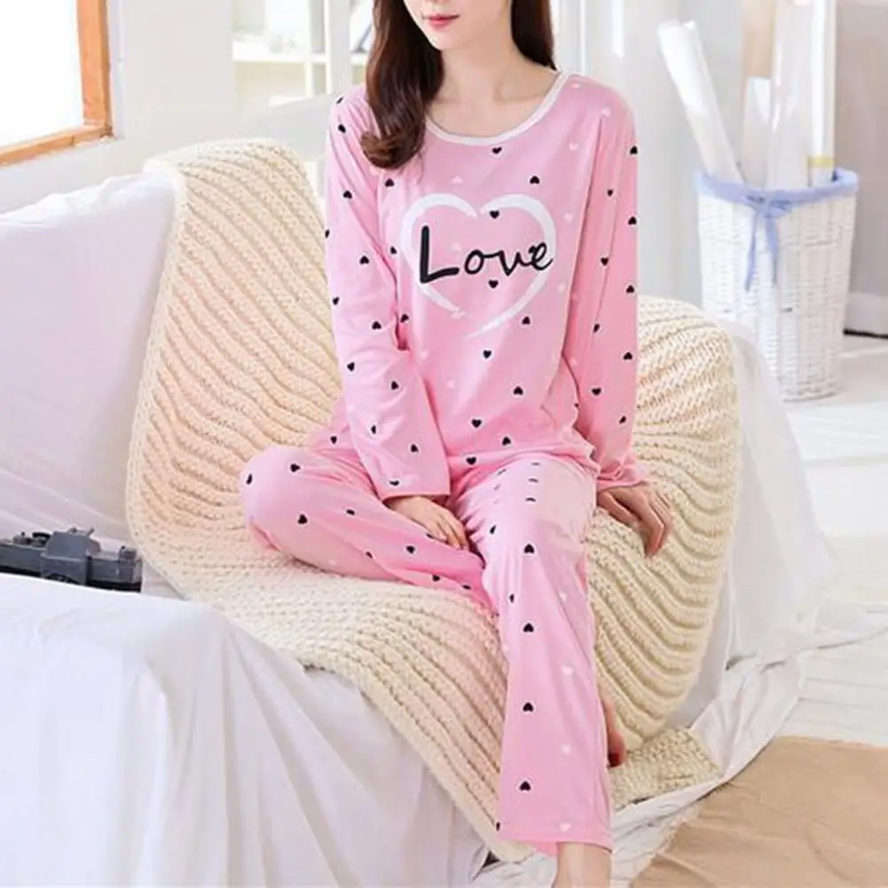 

Women Winter Pajamas Women Pajama Set Cozy Women's Cartoon Rabbit Pajama Set Stylish Round Neck Top Elastic for Fall/winter