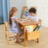 Kids Solid Wood Table and 2 Chair Set with Storage Desk and Chair Set for Children Toddler Activity Table (Solid Wood/Natural) 2