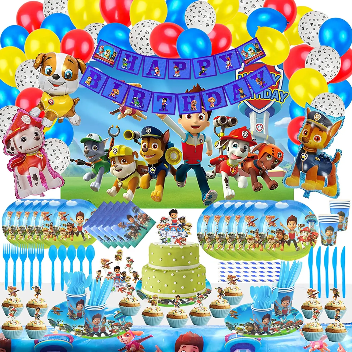 PAW Patrol Birthday Decoration Foil Balloon Disposable Tableware ...