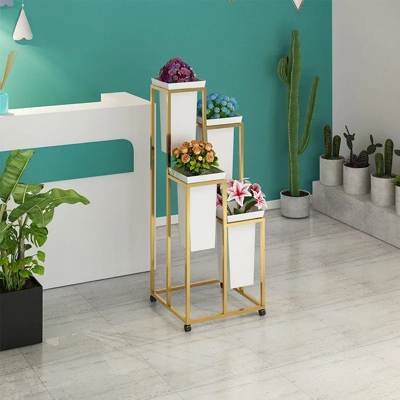 Nordic Multi-storey Mobile Iron Art Plant Stand Flower Shop Display Rack Home Living Room Balcony Pot Holder For Plants