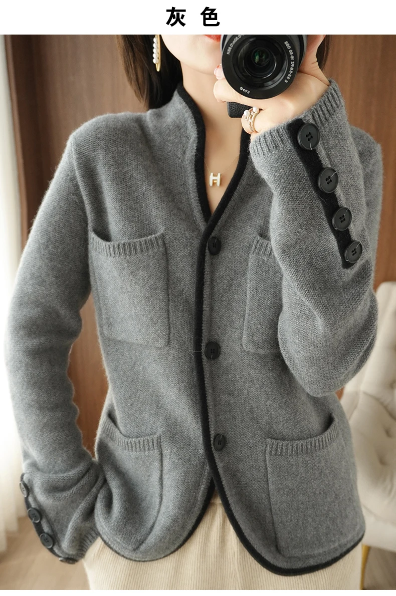 turtleneck sweater 100% Cashmere Sweater Autumn/Winter 2022 Women's Stand-up Collar Cardigan Casual Knit Tops Korean Plus Size Female Jacket christmas sweatshirt