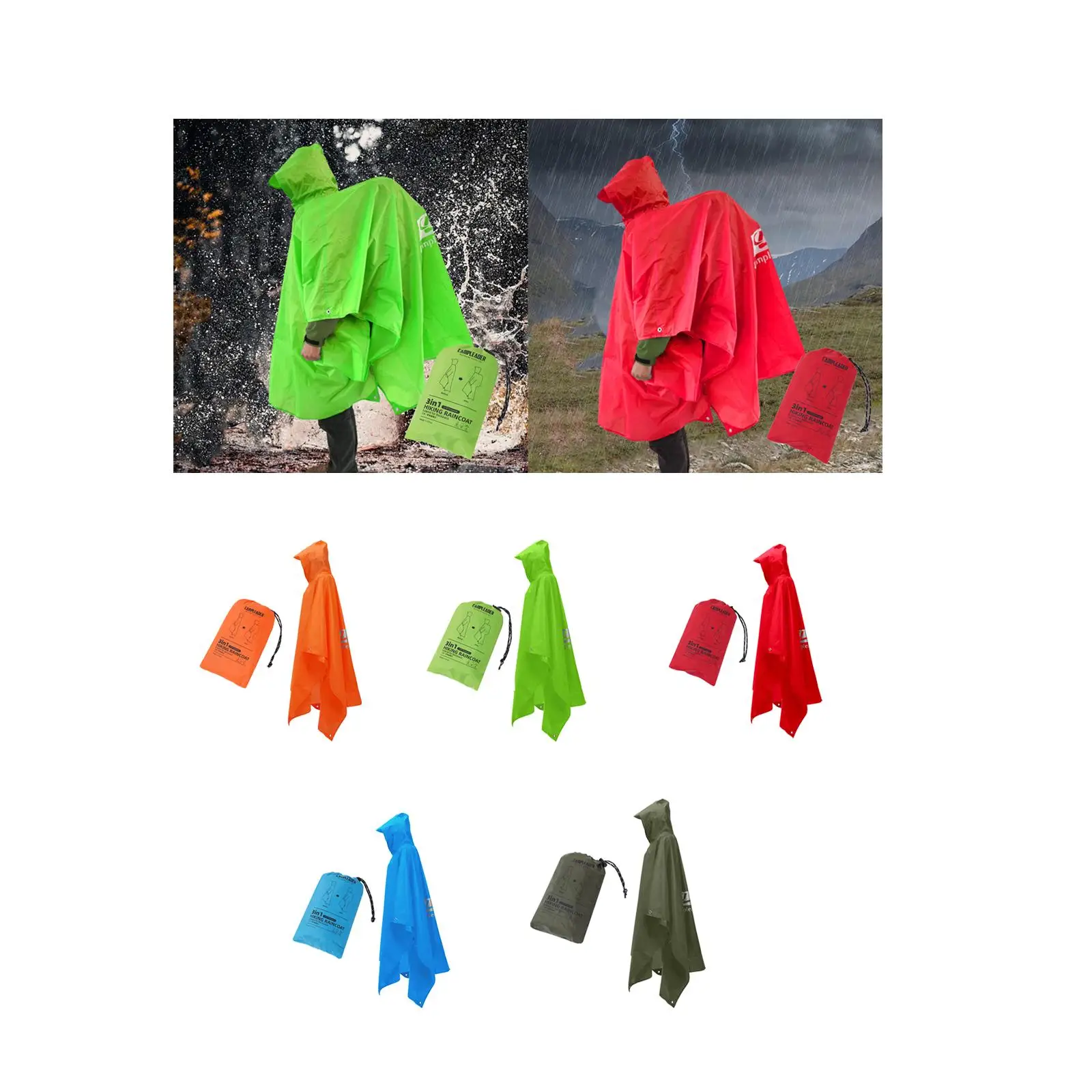 Hooded Rain Poncho Water Resistant Raincoat for Camping Hiking Outdoor Hooded Rain Poncho Water Resistant Raincoat for Camping Hiking Outdoor