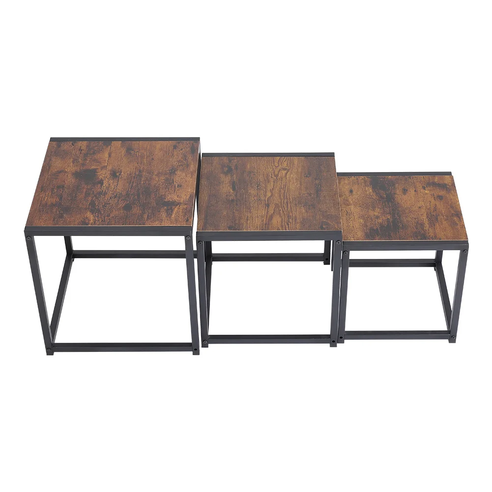 【Breeins】Industrial Style Set of 3 Square Nesting Side Tables Livingroom Home Decoration