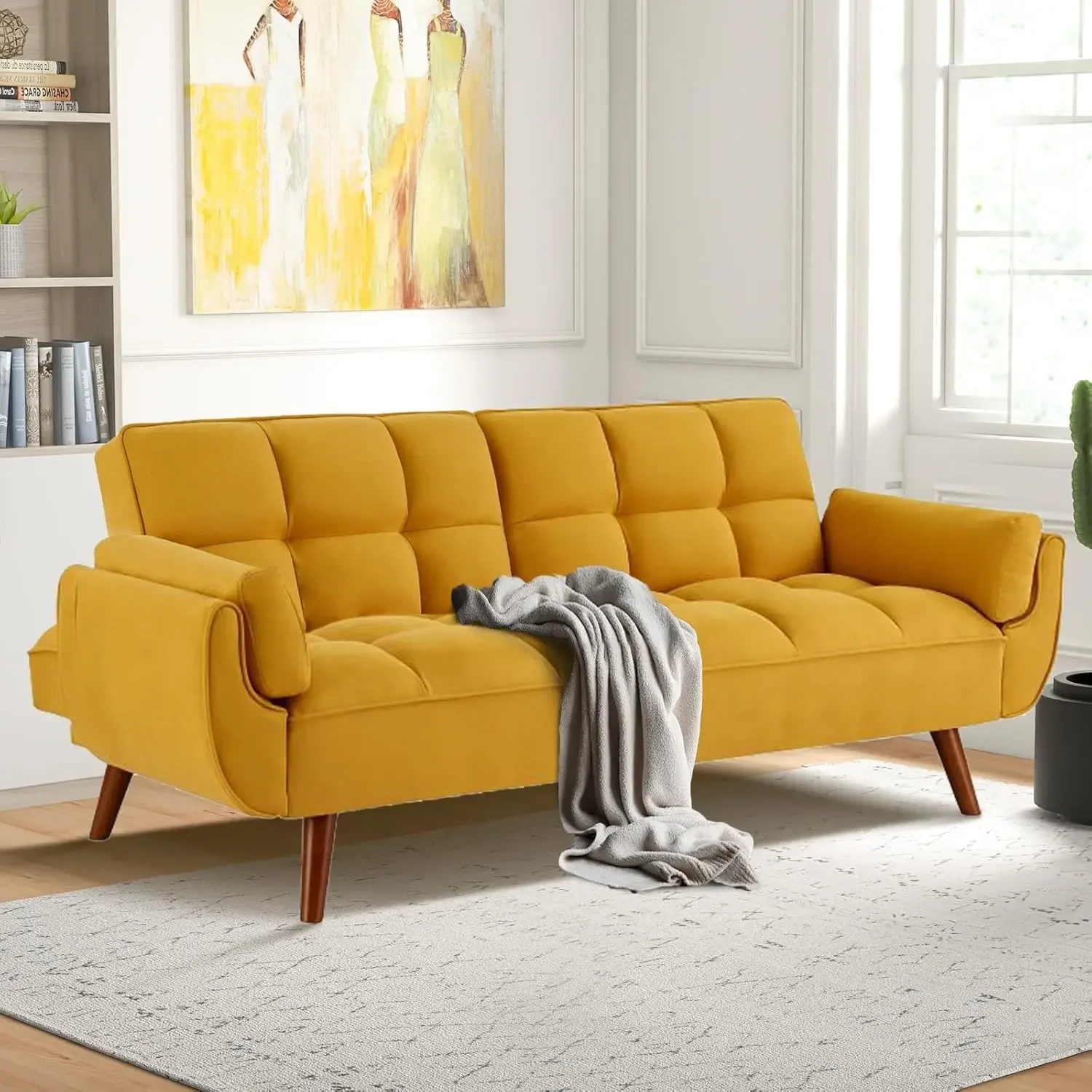 Wonder Comfort Yellow Sofa Bed, Modern Convertible Sleeper Couch for ...