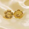 Luxury vintage metallic flower stud earrings Gold plated stainless steel earrings for women 5