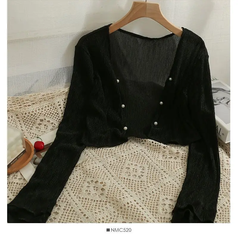 Solid Cardigan Women Summer New Long Sleeve Sunscreen V-neck