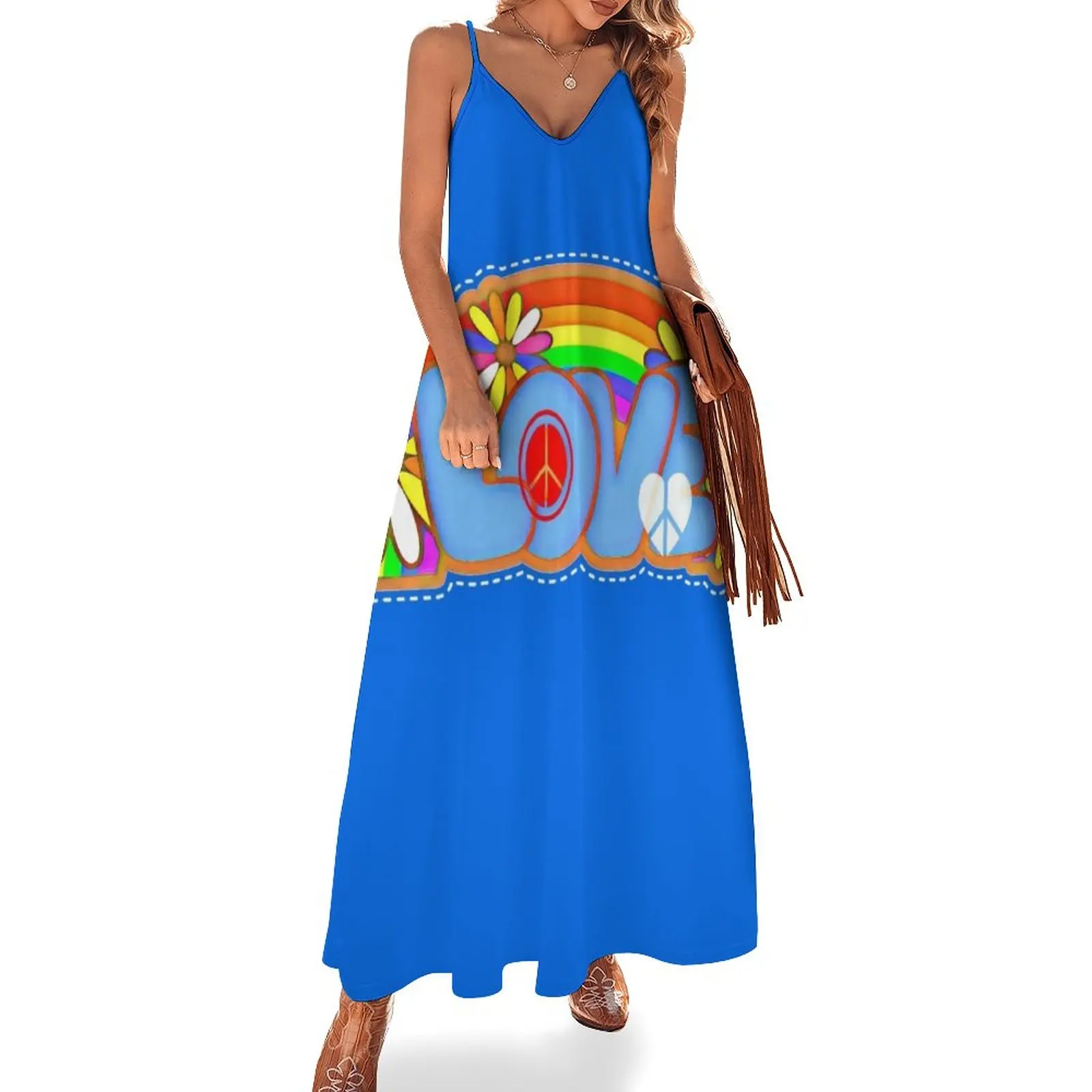 

Love Retro Peace Sign Hippy Art Sleeveless Dress Women dresses summer clothes for women