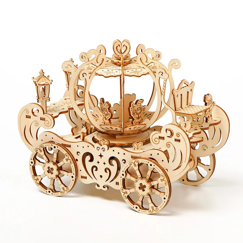 3D Wooden Puzzle Rotating Pumpkin Cart Princess Magic Musical Box Decoration Model DIY Assembly Toy for Kids Adults DIY Gift rotating miniature stage light portable safety stative theatre vintage stage light scaffold luminaria gamer christmas decoration