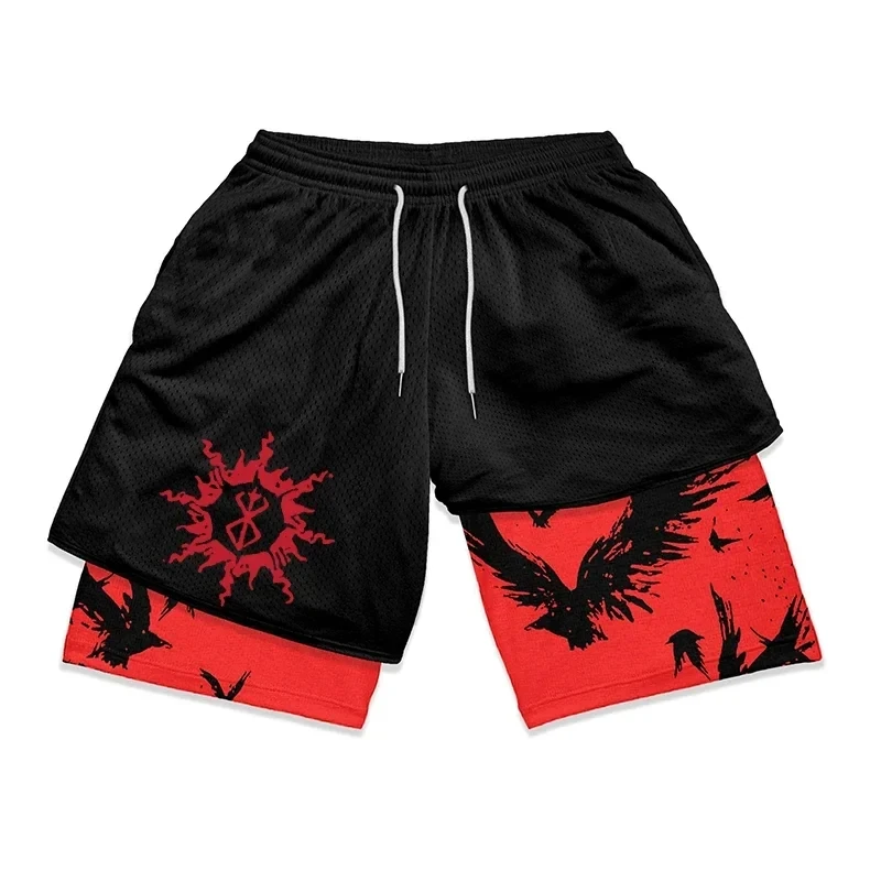 Short de sport Anime 2 en 1 pour homme, séchage rapide, maille respirante, short de performance, sports d'été, fitness, entraîne 5