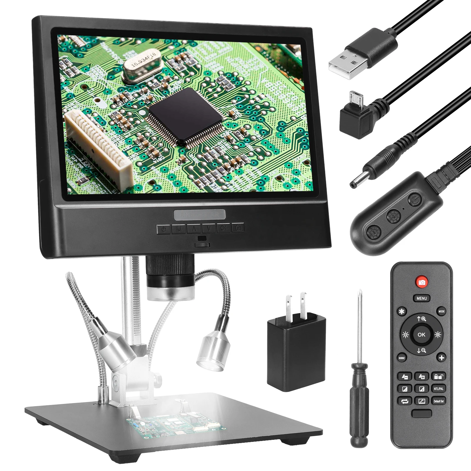 

Professional Digital Microscope 1080P 10inch LCD Display 4X Digital Zooming Magnification Soldering Microscope with LED