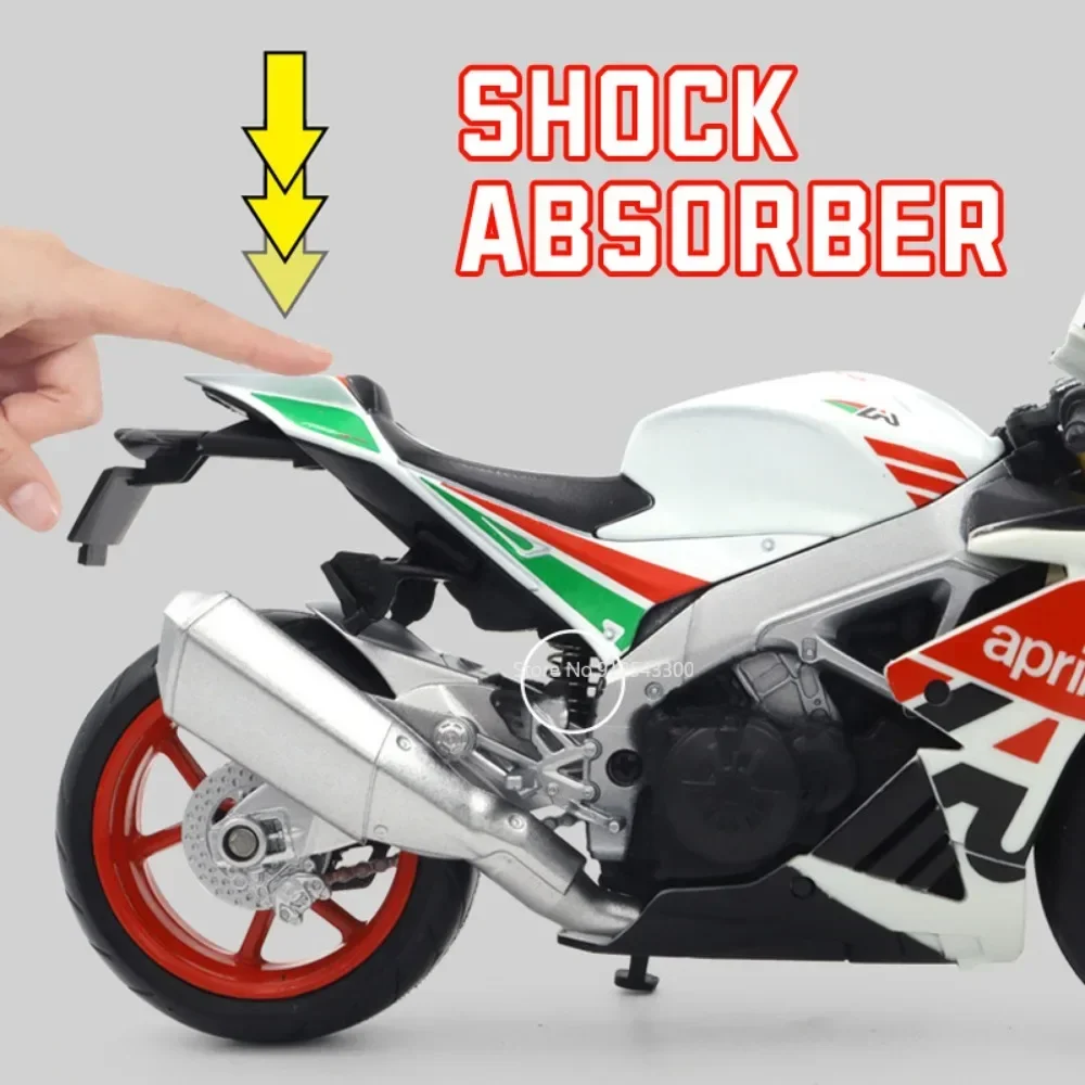 Scale 1:12 Aprilia RSV4 RR1000 Motorcycle Model Toy Alloy Diecast Shock Absorption Free Wheels Motor Models Boys Gift Decoration 4