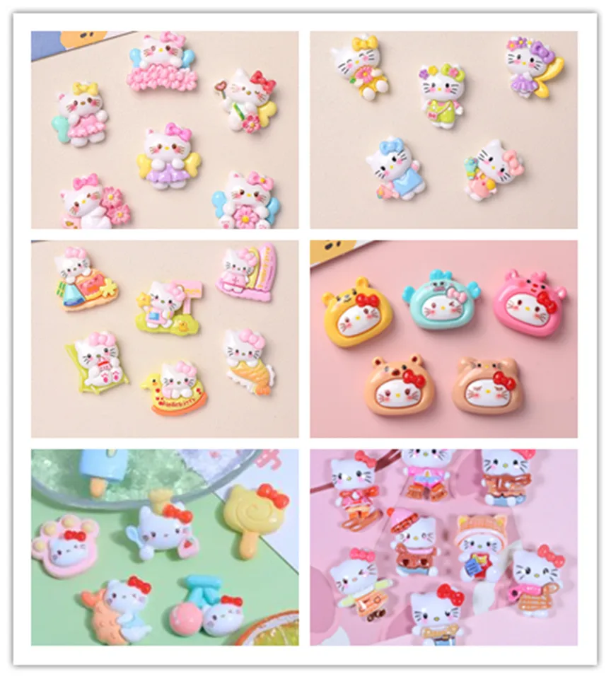 Lot De 10 Cabochons Résine Hello Kitty – Dos Plat Pour Scrapbooking Et DIY