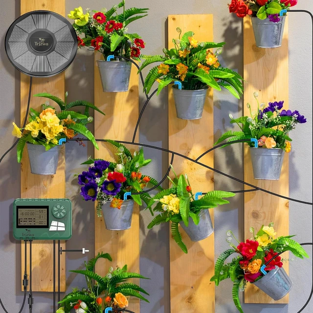 Système d'irrigation goutte-à-goutte solaire, avec tuyau de 15 mètres, pour jardin, balcon et serre 6