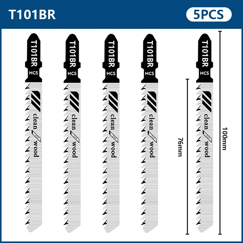 5-Piece Woodworking Jig Saw Blade Set - T-Shank Wood Cutting Blades