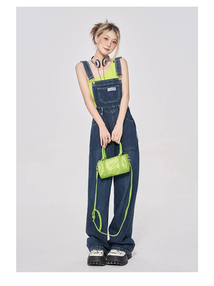 Vintage Denim Overalls Women Summer 2023 Korean Style Pants Loose Wide Leg Jumpsuits Tide Casual All Match  Women Jeans