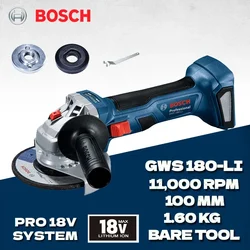 BOSCH Cordless Angle Grinder GWS 180-LI 100MM Brushless Motor Rechargeable Portable Cutting Machine Polisher 18V Grinding Tools