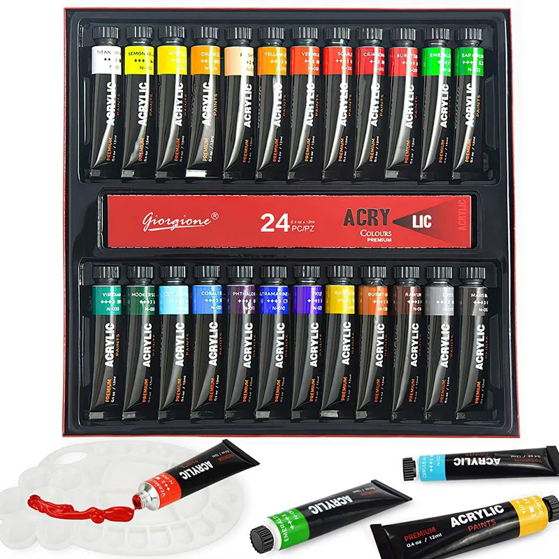 Acrylic Paints Set - 24 Colors Art Painting Kit Supplies for  Wood,Canvas,Fabric,Rock,Glass, for Kids,Beginners and Artists - AliExpress