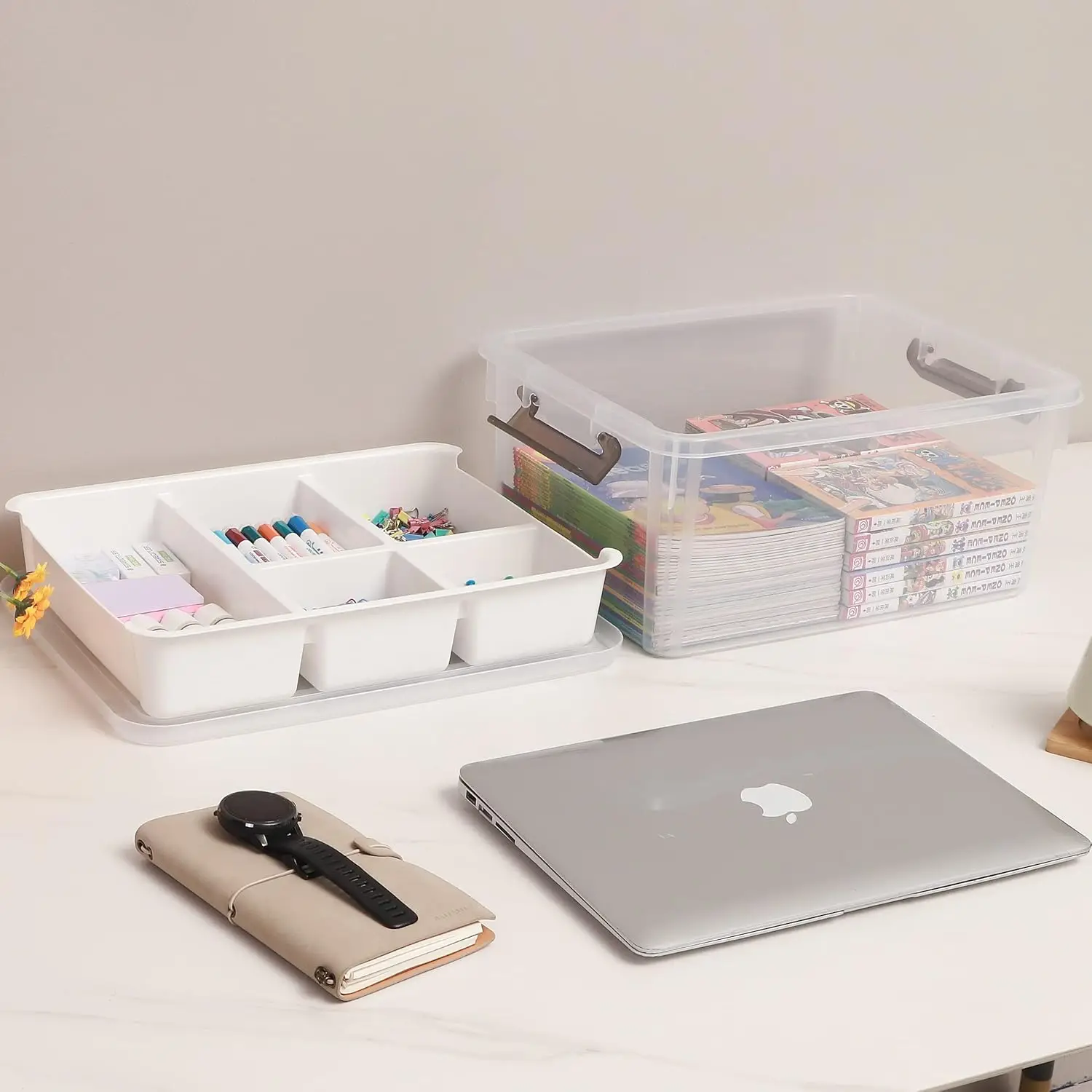 Plastic Storage Box with Removable Tray Craft Organizers and Storage Clear Container for Organizing Bead, Tool, Sewing