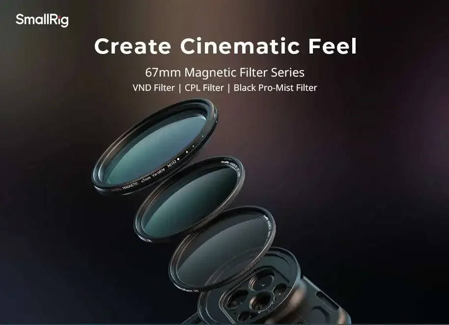 SmallRig 67mm Attachable Filter Kit VND 2-32 & CPL & 1/4 Effect Black Mist Filte