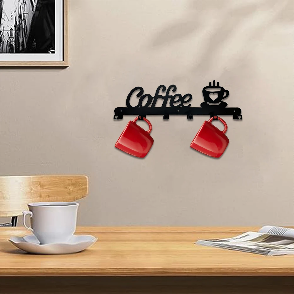 Coffee Mug Holder with 6 Hooks Metal Hanging Coffee Mug Wall Hanger Wall Mounted Coffee Cup Rack for Kitchen Bar Accessories 3