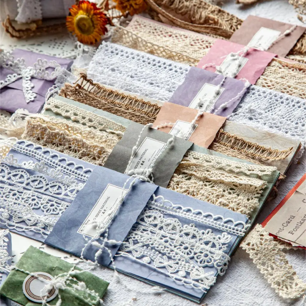 Assorted Material Paper And Lace Fabric Decoration Scrapbooking Material Handmade Hand Account Diary Collage Supplies 18Pcs/Pack