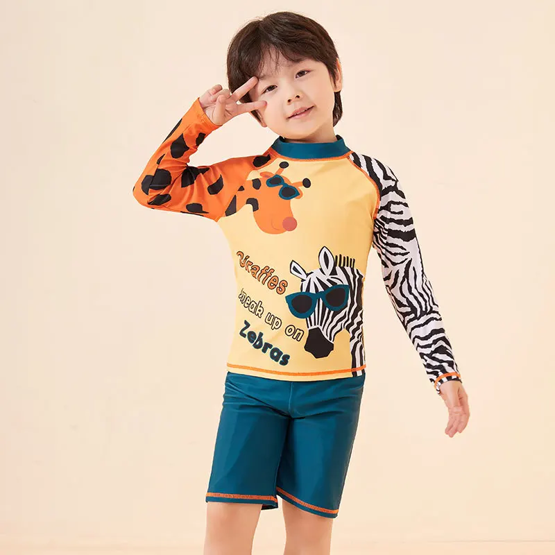 

New 2022 Boys Swimwear Children Sun Protection Kids Cute Long Sleevezebra-stripe Boy Two Pieces Swimsuit