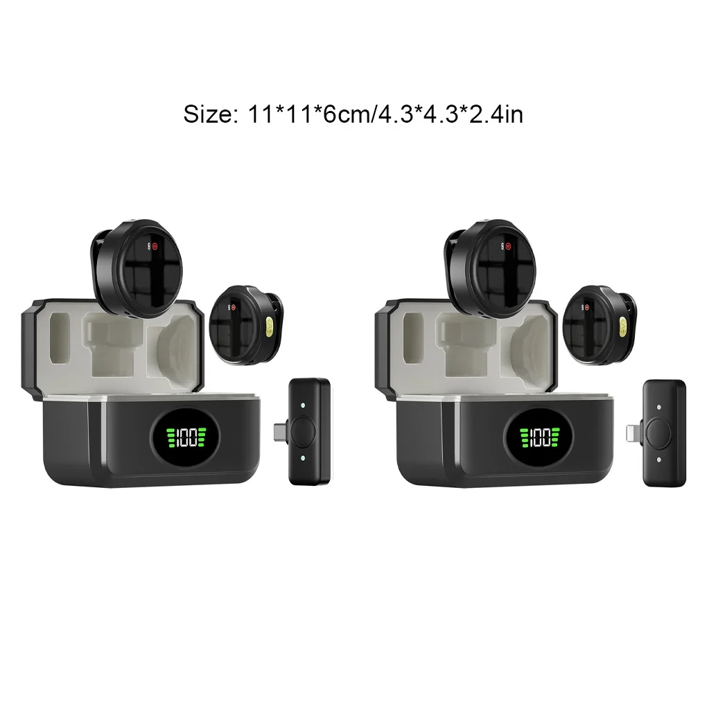 USB-C/iOS Interface Lavalier Mic Noise Cancel Wireless Lapel Microphone with Led Digital Display Of Battery Level  Charging Case