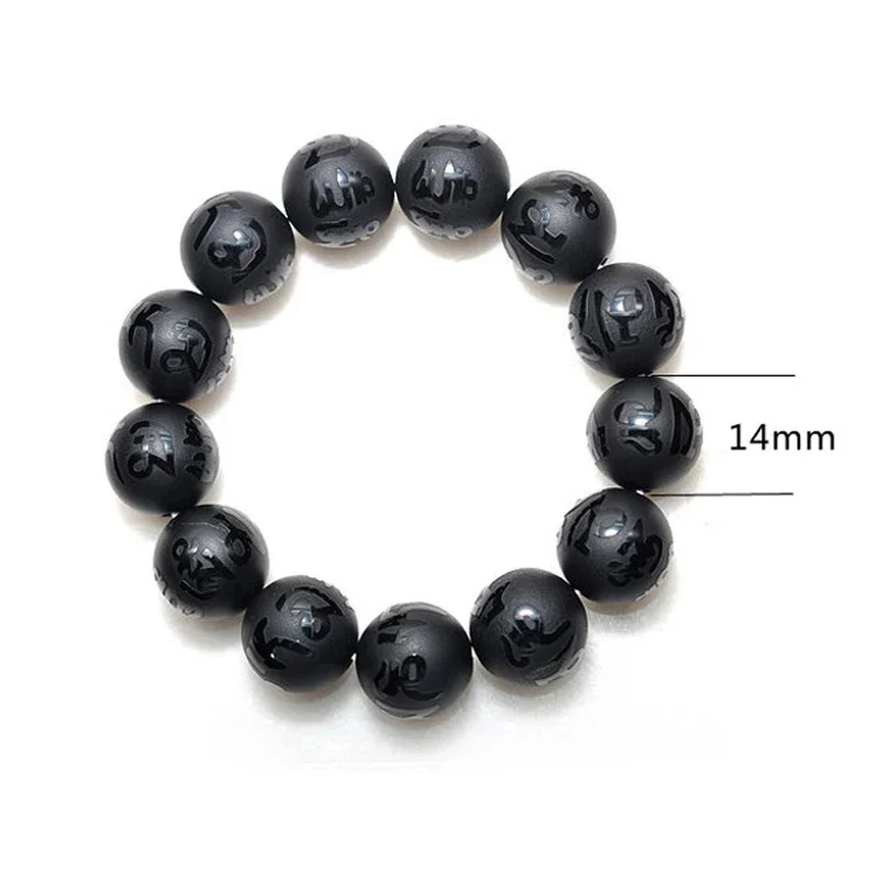 

Natural Stones Onyx Six-Word Mantra Matte Bracelet Black Obsidian Scrub Single Circle Beads Bangle For Men Women Fine Jewelry