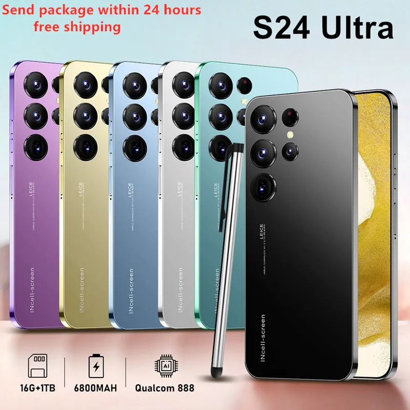 

Hot Mobile Phones S24 Ultra 6.8 HD Screen Smart Phone Original 16G+1T 5G Dual Sim Celulares Android Unlocked 72MP 6800mAh PK S23