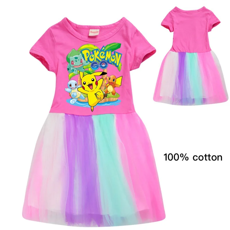Girls Princess Costume Dress New Summer Baby Girls MINISO Set Pikachu Pok&eacute;mon Dresses Kids Christmas Party Halloween Princess Cosplay