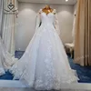 Vintage Long Sleeve Wedding Dress Appliqued A-Line Bride Gown Lace Princess SwanSarah N307 customized Vestido De Novia 4
