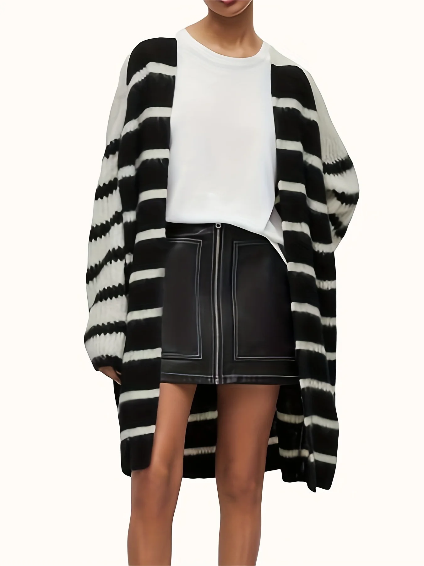 

Oversize Long Knitted Cardigan Autumn New Long Sleeved Stripes Thickened Warm Casual Fashion Streetwear Lady Lamb Fleece Coat