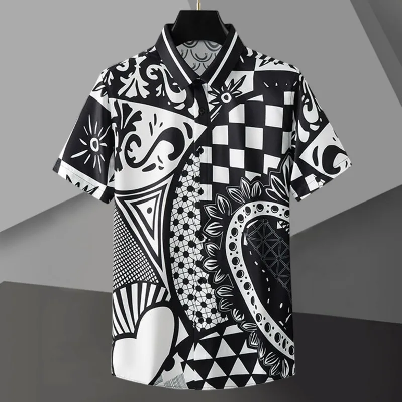 

Гавайская рубашка для мужчин, уличная одежда, Пляжная рубашка черного и белого цветов с абстрактным рисунком, 2023, рубашка в стиле хип-хоп, повседневный тропический праздничный Топ