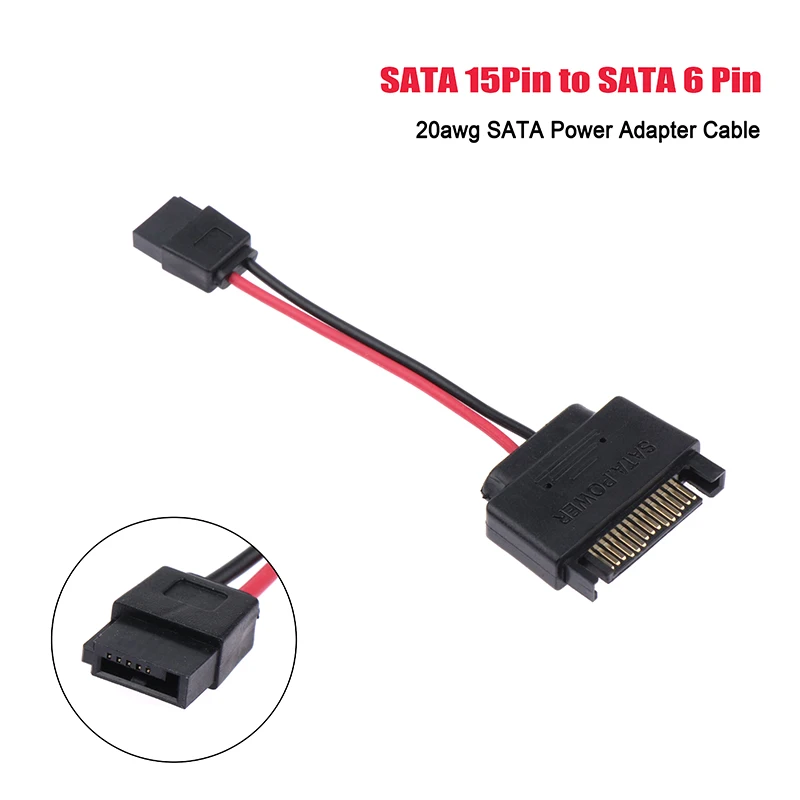 

1 шт. SATA 15-контактный штекер-SATA 6-контактный гнездовой адаптер питания, кабель 20awg для оптического привода ноутбука