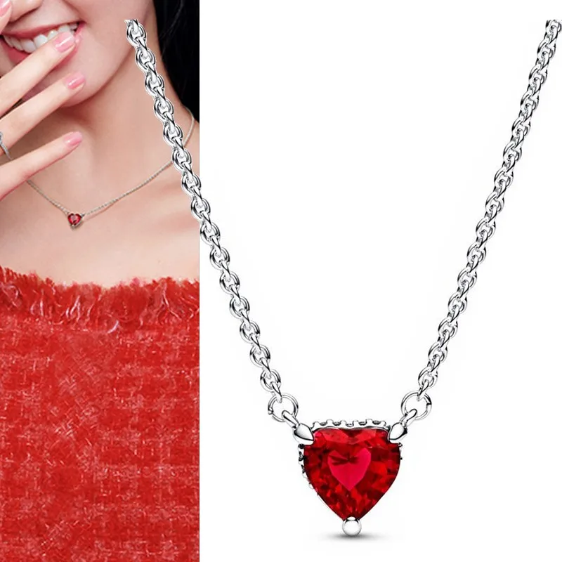 New Original Women's 925 Sterling Silver Popular Shining Love Heart Logo Collar Necklace Light Luxury DIY Charm Jewelry