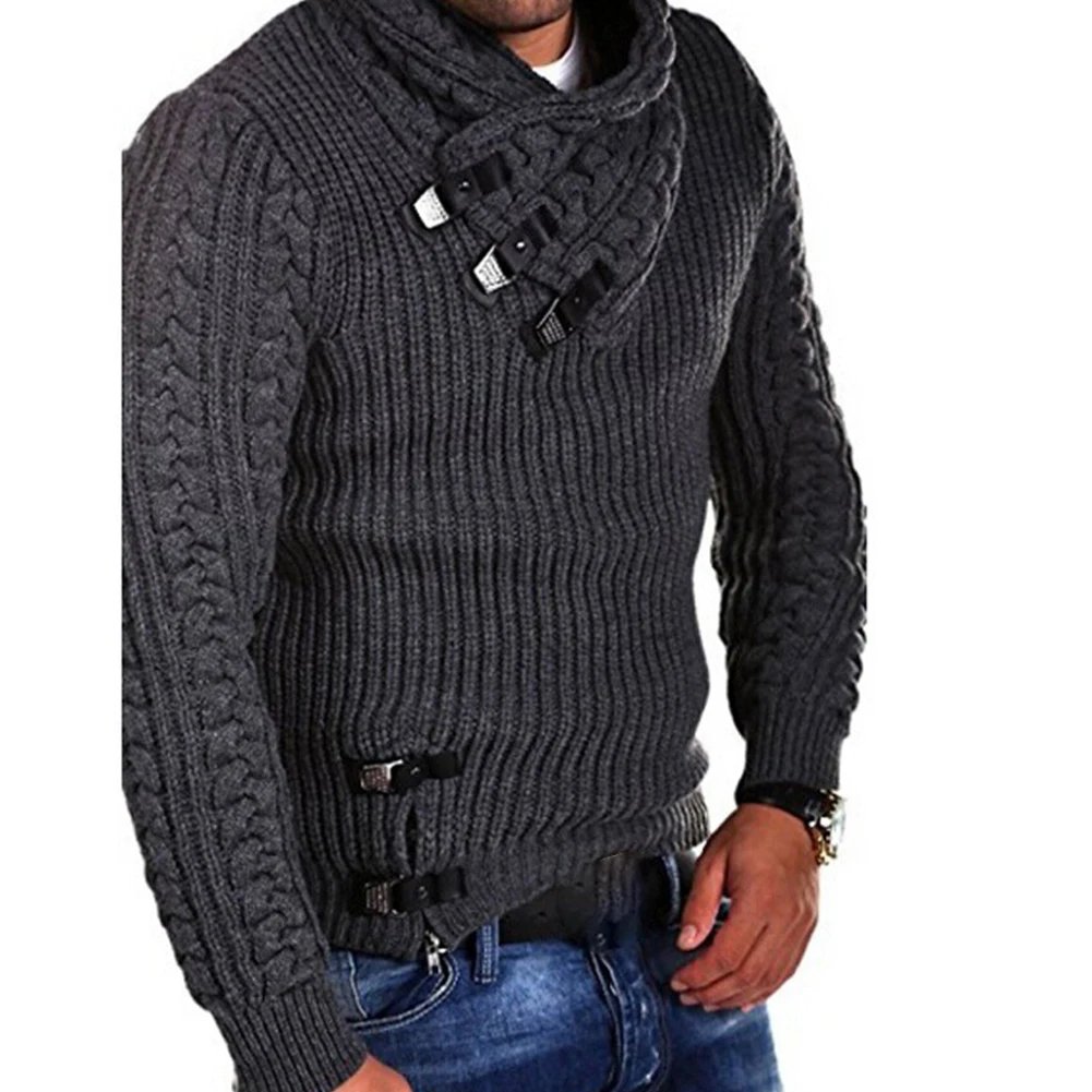 Fashion Men's Winter Long Sleeve Sweater Cable Slim Button Designer Knitted Jacket Turtleneck Pullovers Sweaters Tops For Man