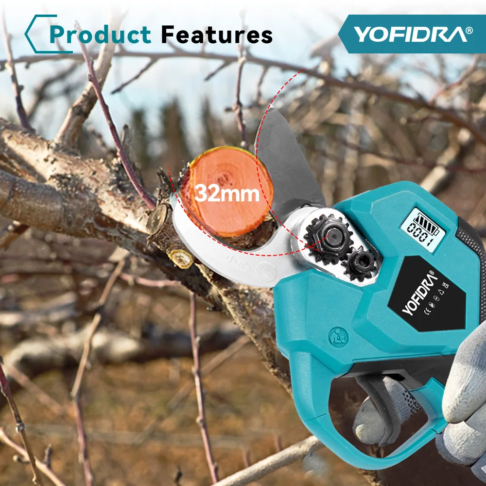 YOFIDRA Brushless Electric Pruner Shear 38mm, 2 Gears Cordless Tree Bonsai Pruning Electric Scissors For Makita 18V Battery Pin - Image 2