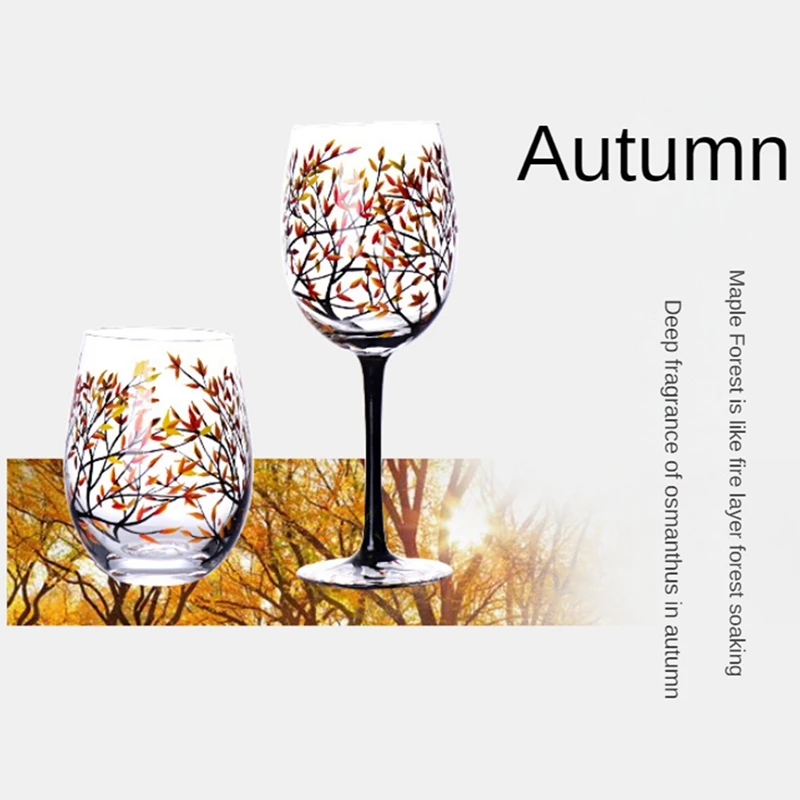 1Pcs HOT-Autumn Tree Wine Glass-Fall Colors-Leaves Of Red, Yellow, Orange Hand Painted Fall Leaf Easy To Use